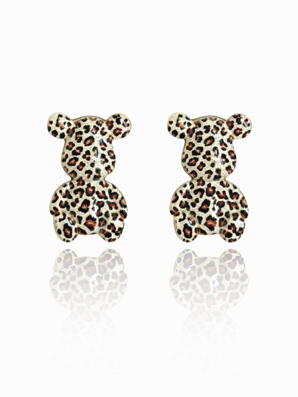 Leopard Print Teddy Bear Stud Earrings